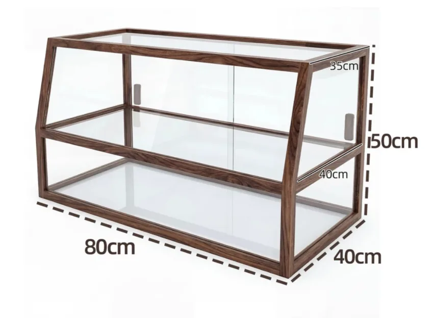 Slant Front Walnut Wood Glass Bakery Display Showcase for Coffee Shop Countertop > — product detail 1