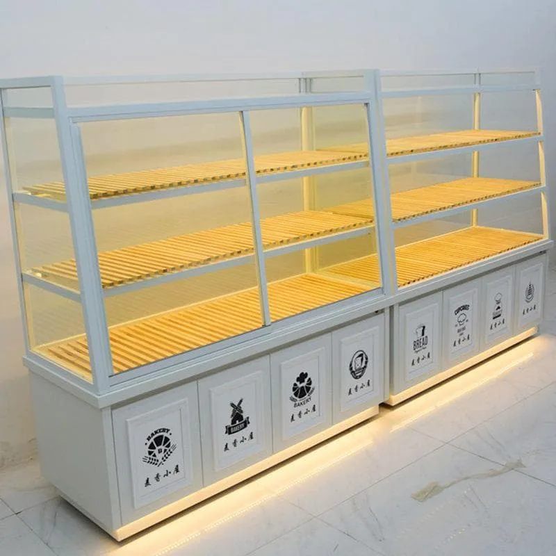 Sliding glass bread display cabinet pastry shop rack with storage cabinet and movable casters — view 5