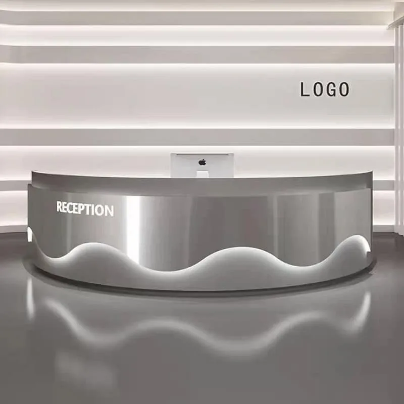 Smooth Wavy Base C Shaped Curved Modern Round Reception Front Desk for Salon Lobby — view 3