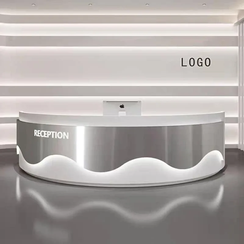 Smooth Wavy Base C Shaped Curved Modern Round Reception Front Desk for Salon Lobby — view 5