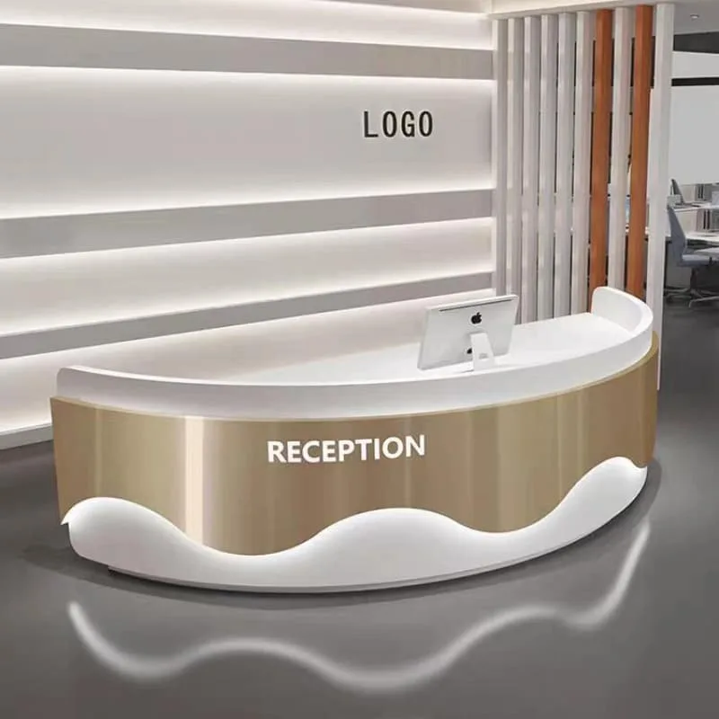 Smooth Wavy Base C Shaped Curved Modern Round Reception Front Desk for Salon Lobby — view 4