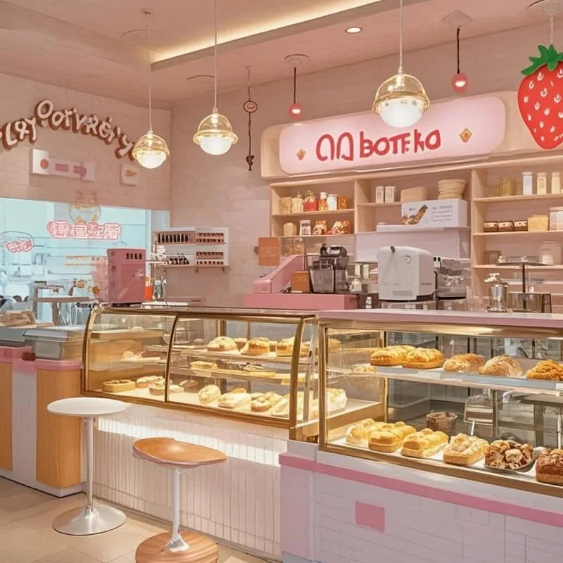 Soft Pink Curved Bespoke Bakery Counter Modern Commercial Display Cases for Dessert Shop — view 6