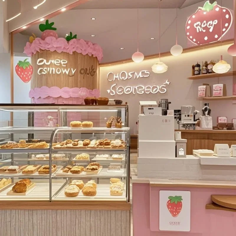 Soft Pink Curved Bespoke Bakery Counter Modern Commercial Display Cases for Dessert Shop — view 3