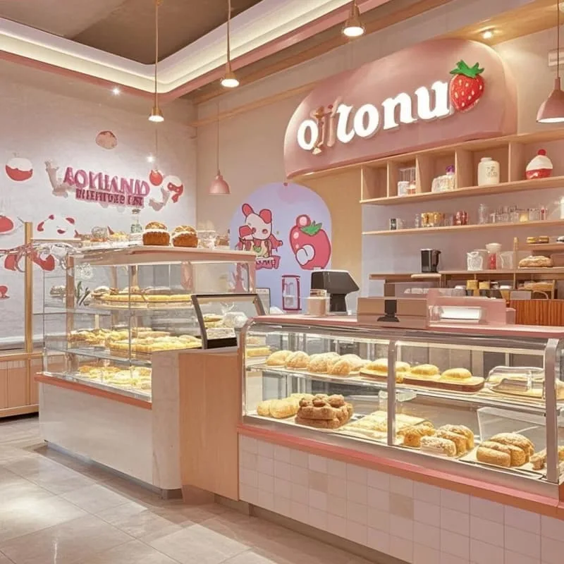 Soft Pink Curved Bespoke Bakery Counter Modern Commercial Display Cases for Dessert Shop — view 5