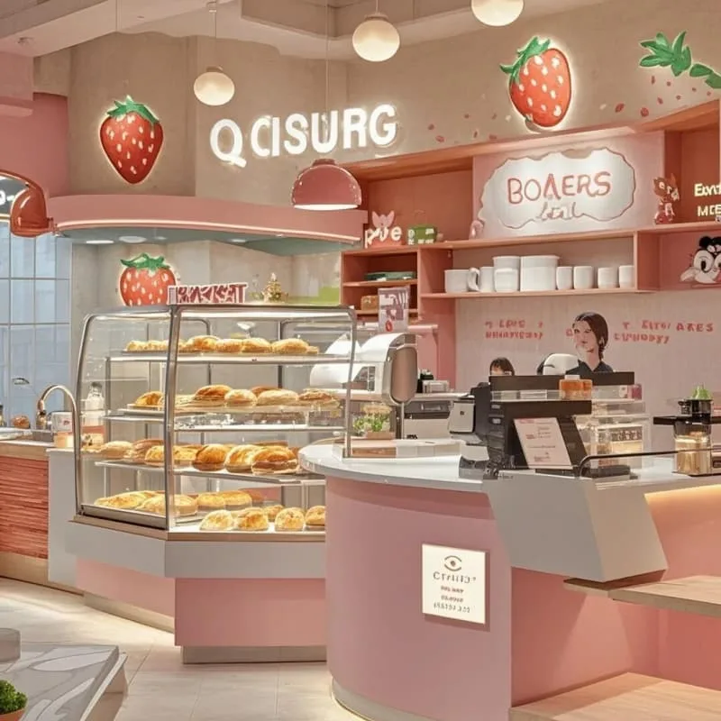 Soft Pink Curved Bespoke Bakery Counter Modern Commercial Display Cases for Dessert Shop — view 4