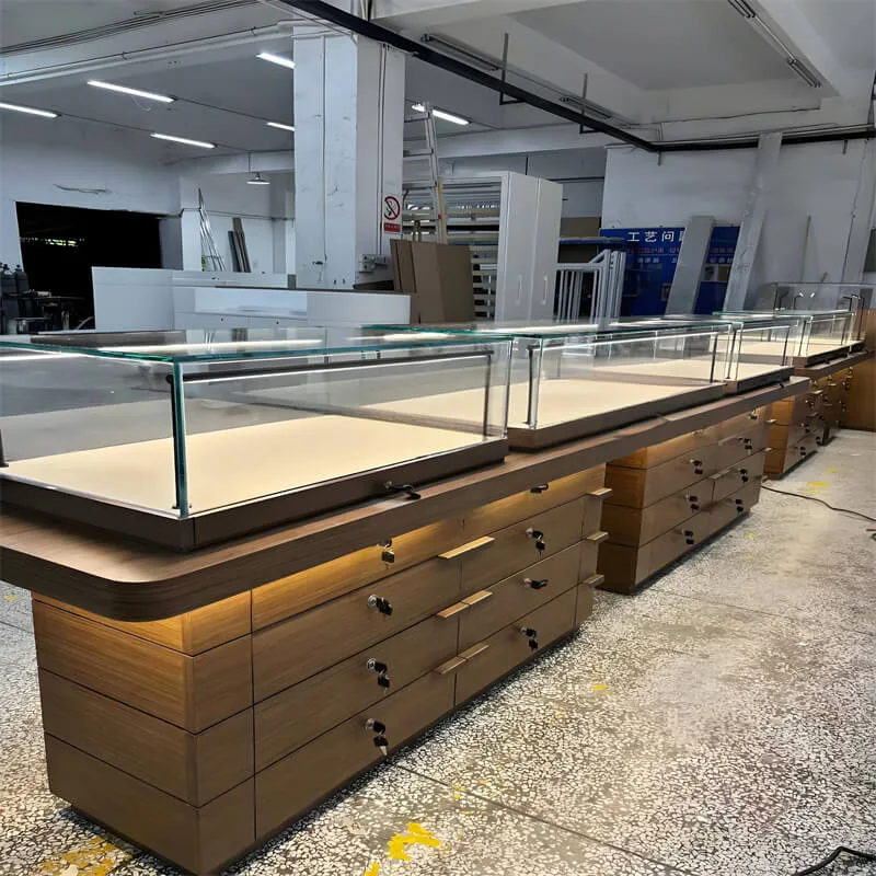 Split-Type Jewelry Display Counter with Lockable Drawers & Glass Top