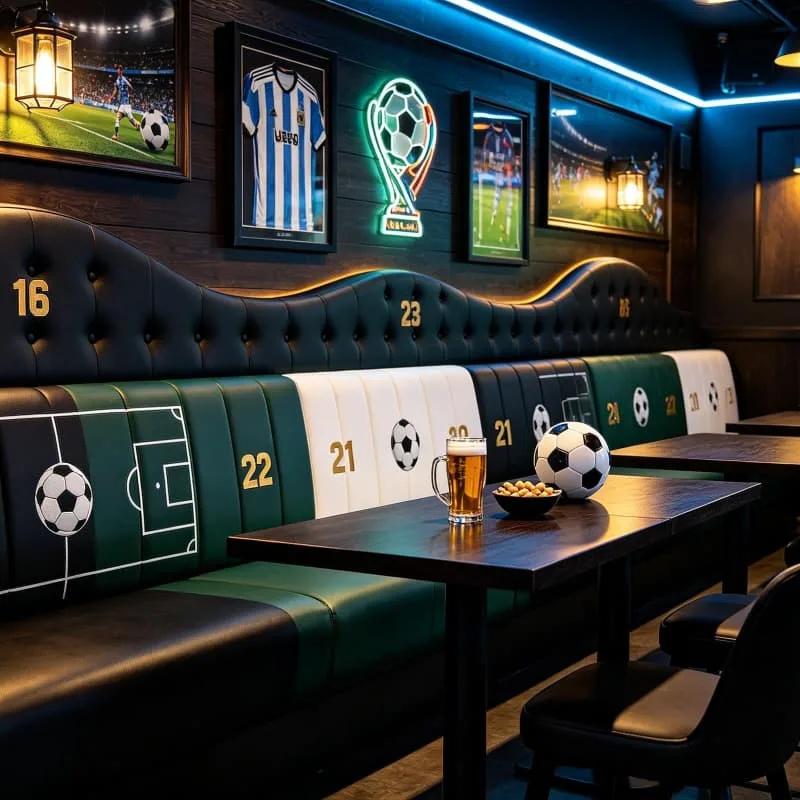 Sport Themed Commercial Restaurant Booths With Unique Football Field Leather Decor — view 4