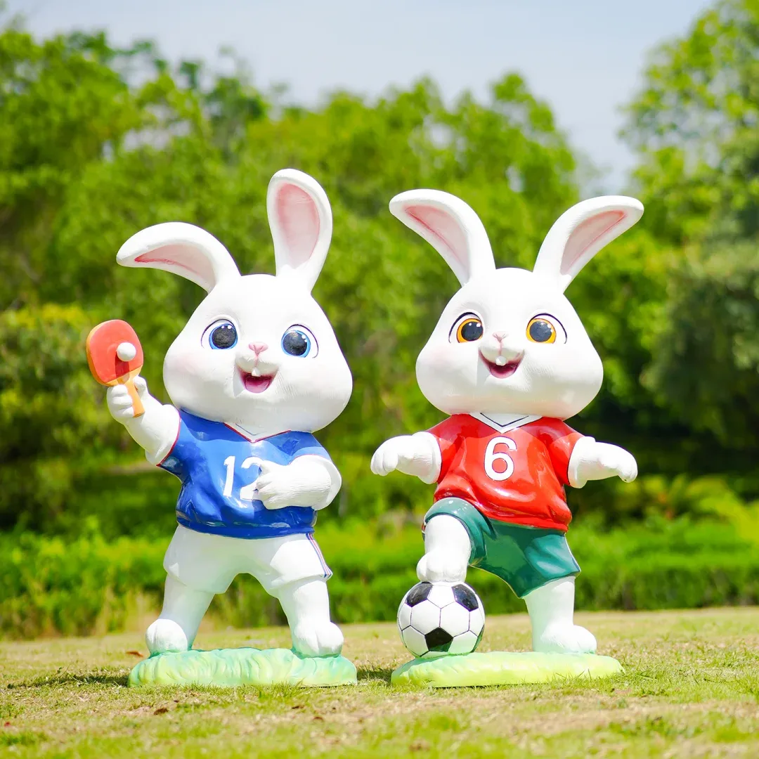 Sports Cartoon Rabbit Fiberglass Sculpture For Park Holiday Fitness Landscape Decor — view 4