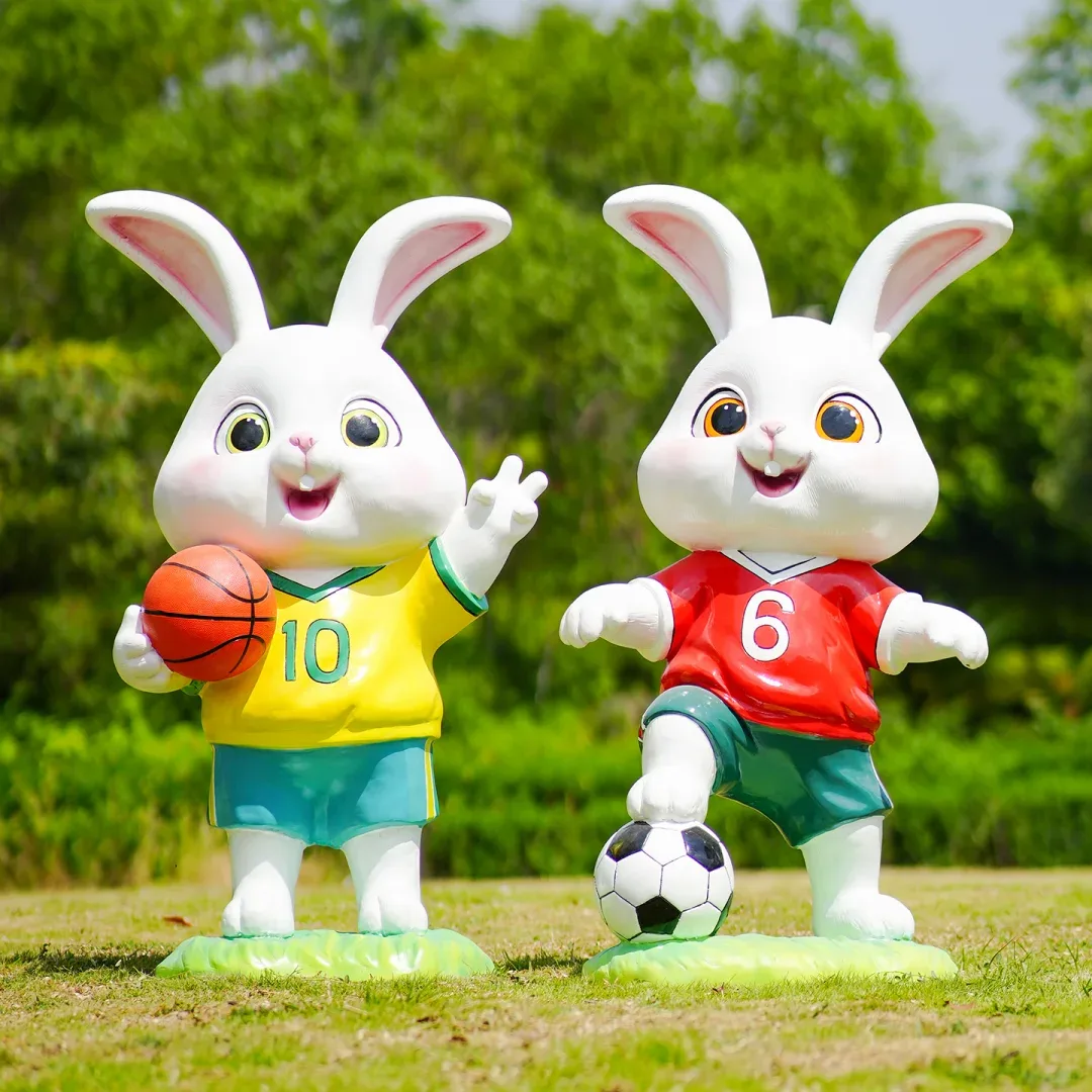 Sports Cartoon Rabbit Fiberglass Sculpture For Park Holiday Fitness Landscape Decor — view 6