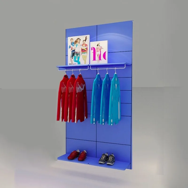Sports clothing display rack Blue clothing and shoe display rack — view 3