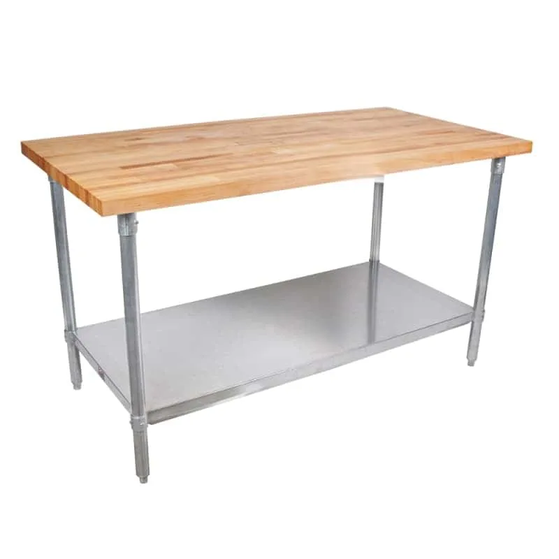 Stable bakery prep table wood top stainless steel frame with storage undershelf — view 4