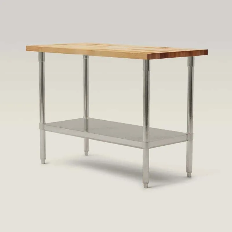 Stable bakery prep table wood top stainless steel frame with storage undershelf — view 3