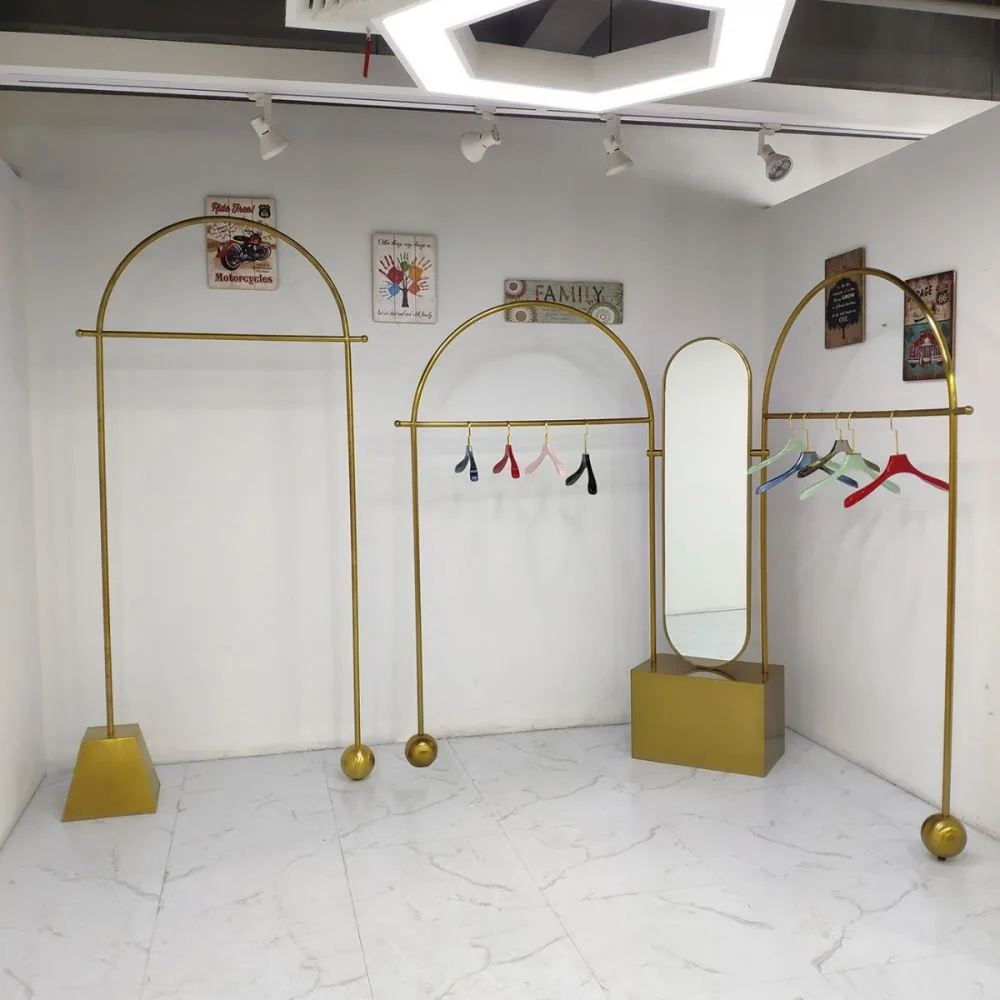 Stainless steel clothing display rack Modern clothing store display rack — view 3