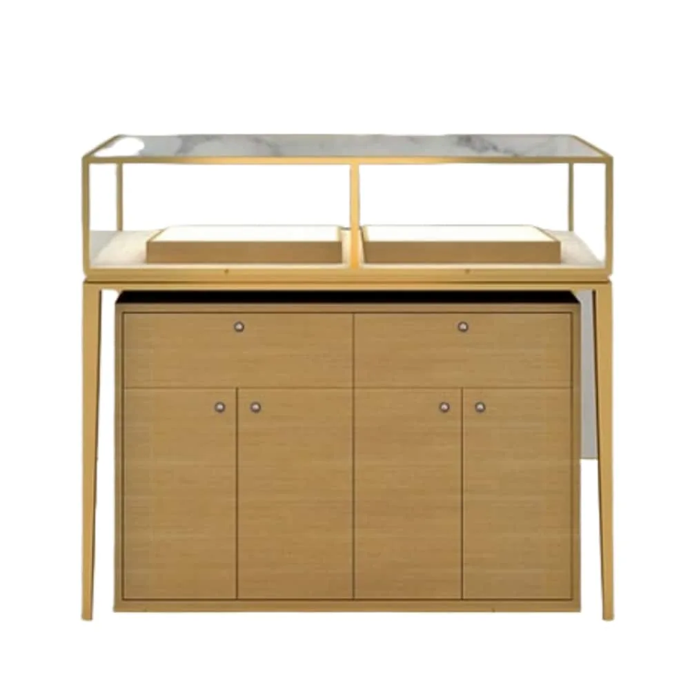 Stainless Steel Jewelry Display Counter – Glass Jewelry Retail Cabinet Showcase — view 3