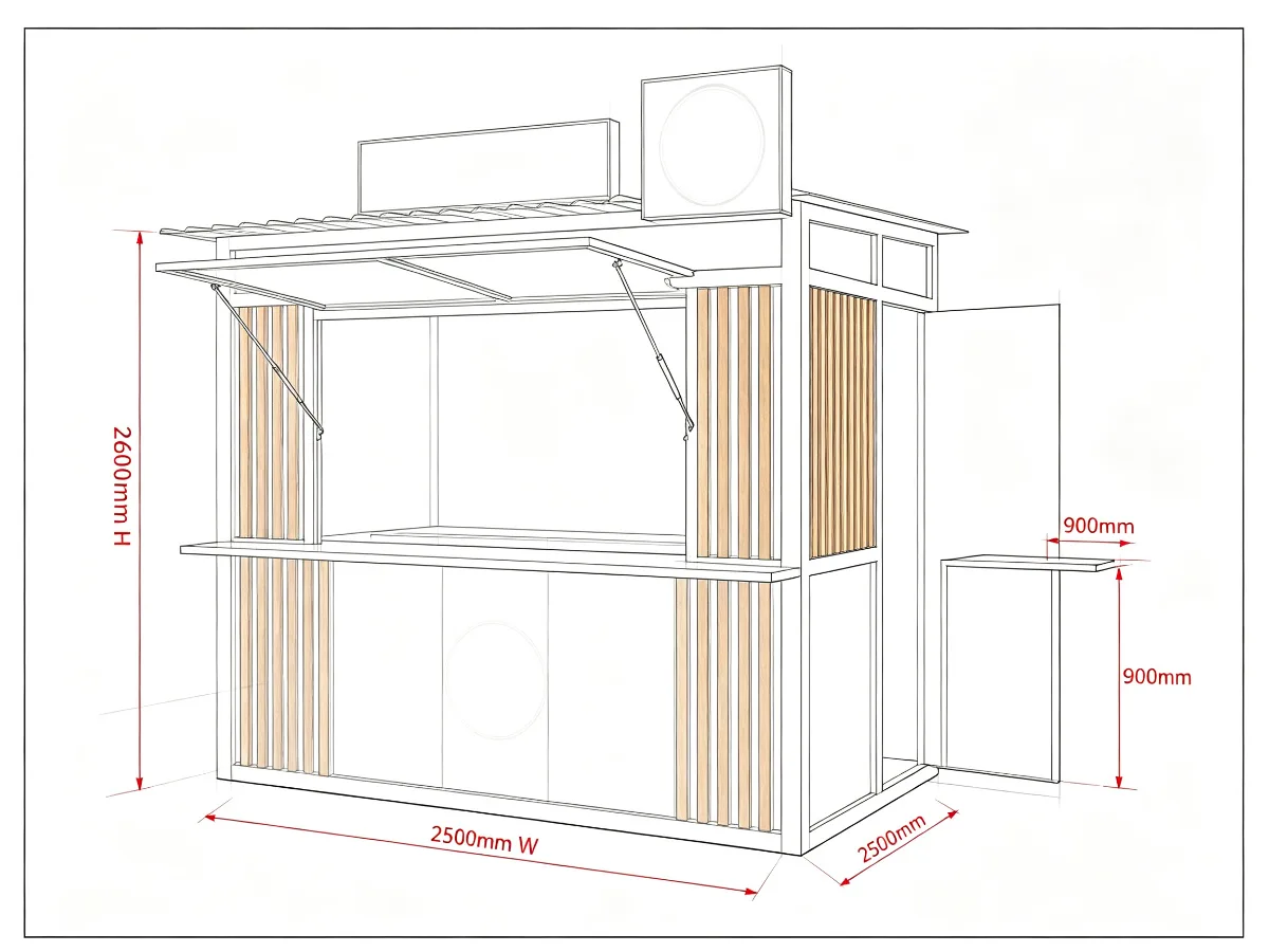 Steel Frame Outdoor Cafe Stand | 2.5m Black & White Coffee Kiosk | Custom Design — view 5