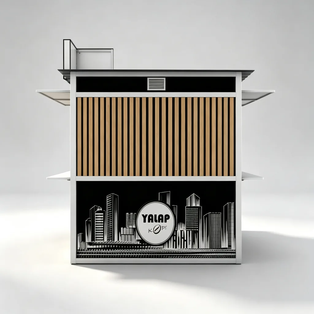 Steel Frame Outdoor Cafe Stand | 2.5m Black & White Coffee Kiosk | Custom Design — view 4