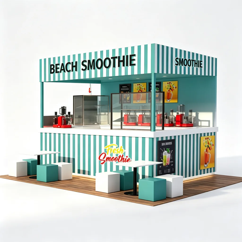 Striped Outdoor Beach Smoothie Kiosk 3000x2200x2600mm with Open Service Counter — view 4