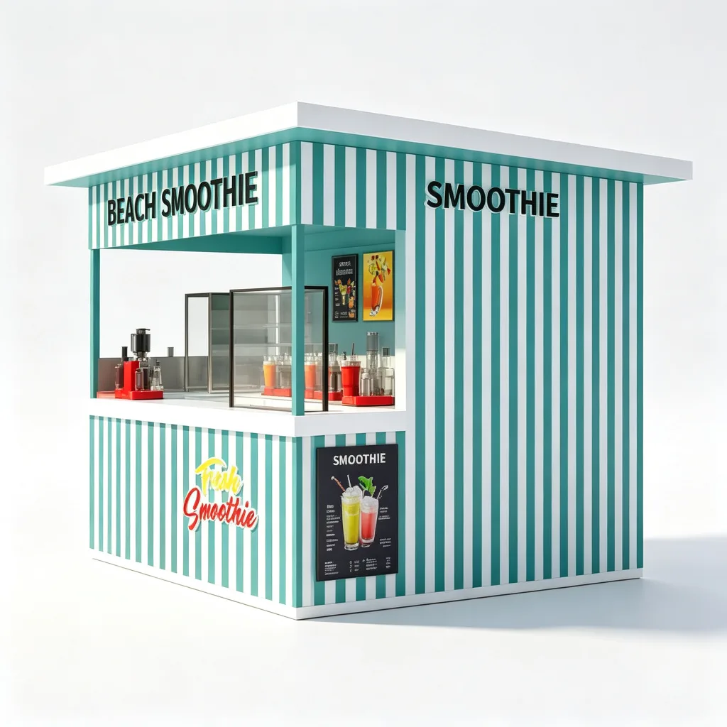 Striped Outdoor Beach Smoothie Kiosk 3000x2200x2600mm with Open Service Counter — view 3