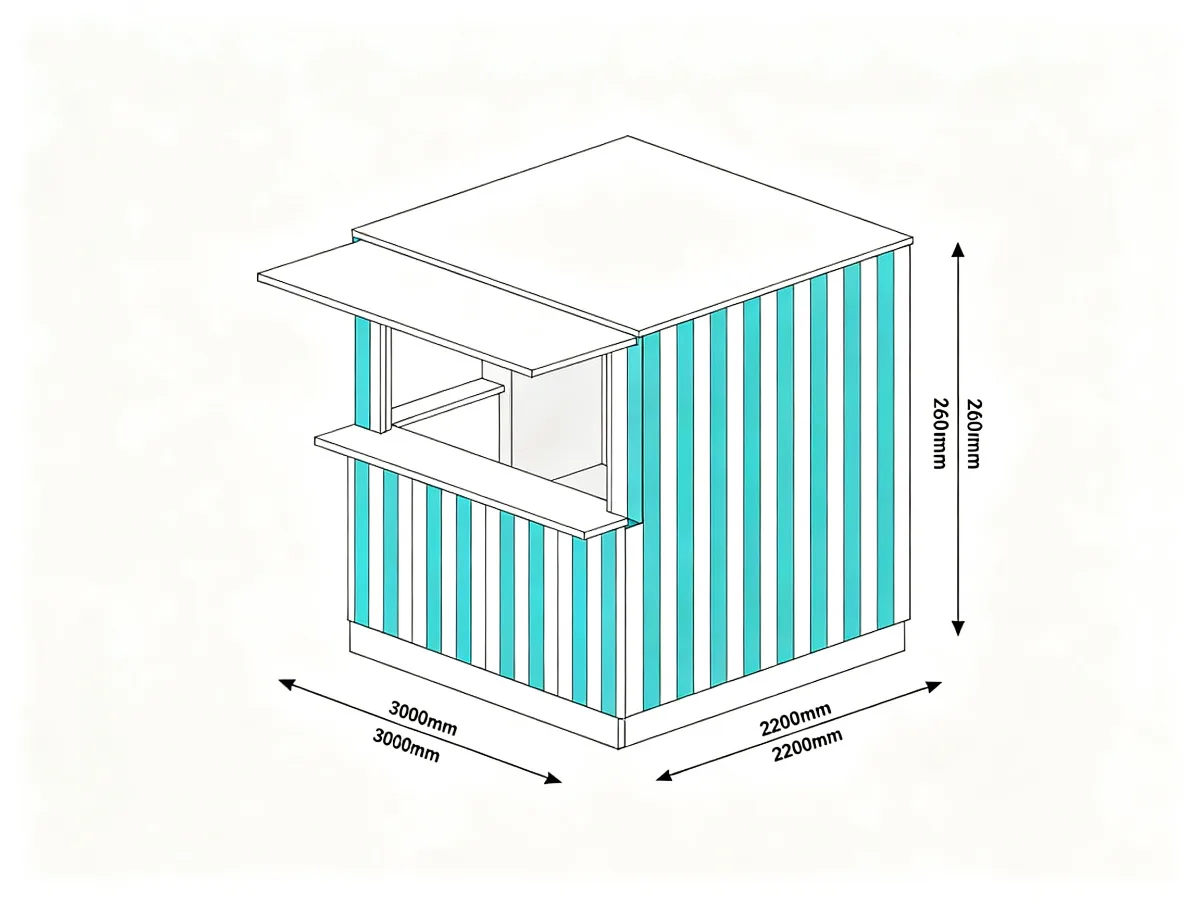 Striped Outdoor Beach Smoothie Kiosk 3000x2200x2600mm with Open Service Counter — product detail 1