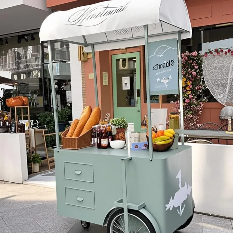 Stylish Mint Green Portable Pastry Cart With Awning For Street Bakery Vending — view 4