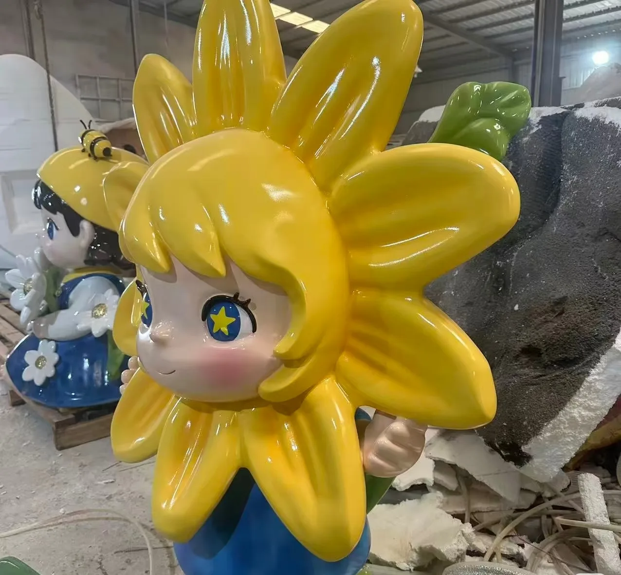 Sunflower Girl FRP Sculpture | Outdoor Park & Mall Landscape Cartoon Statue — view 2