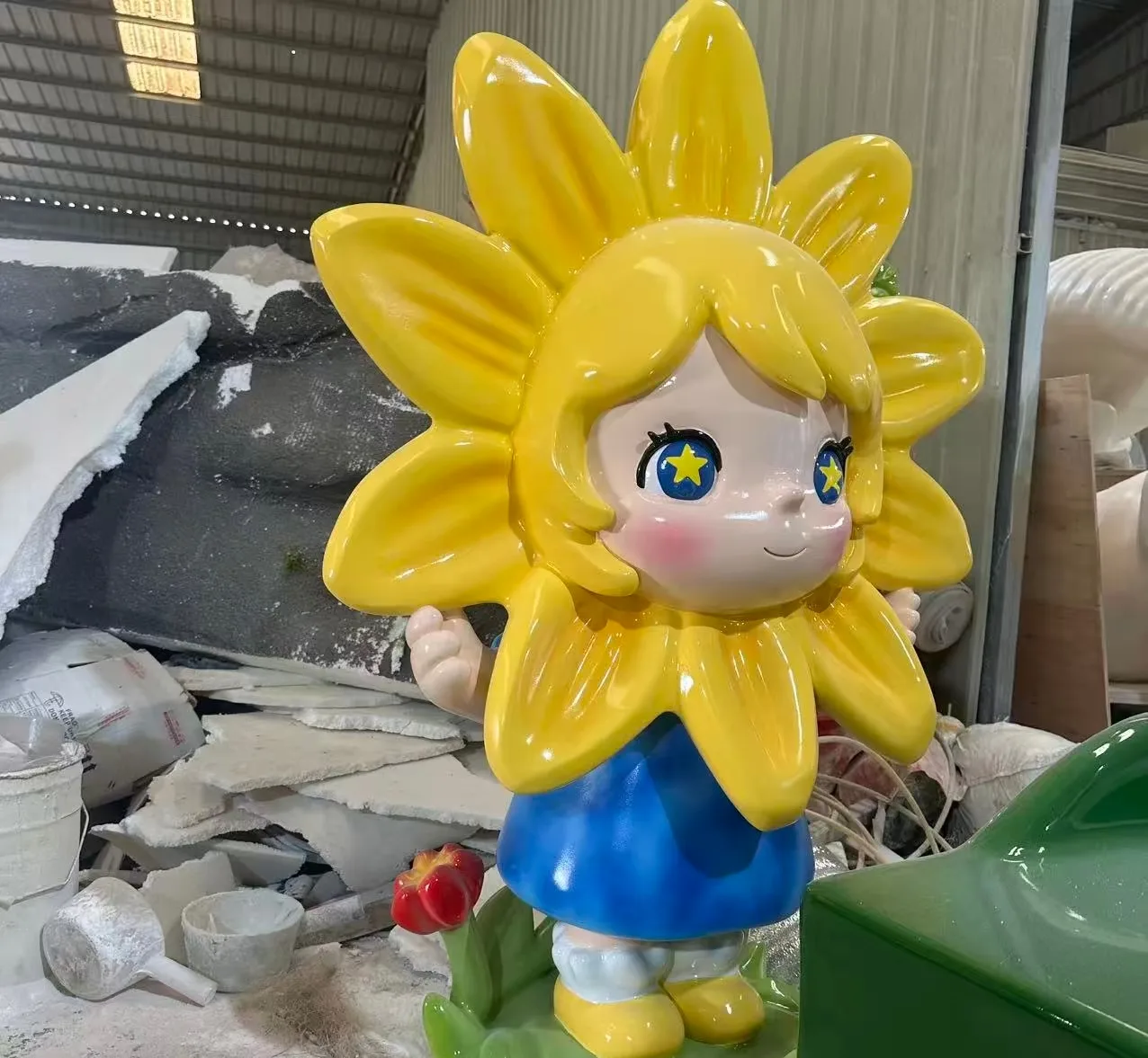 Sunflower Girl FRP Sculpture | Outdoor Park & Mall Landscape Cartoon Statue — view 3