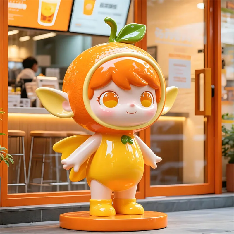 Super Cute Orange Elf Fiberglass Sculpture | Juice Shop Attraction Display, Customizable Fiberglass Sculpture
