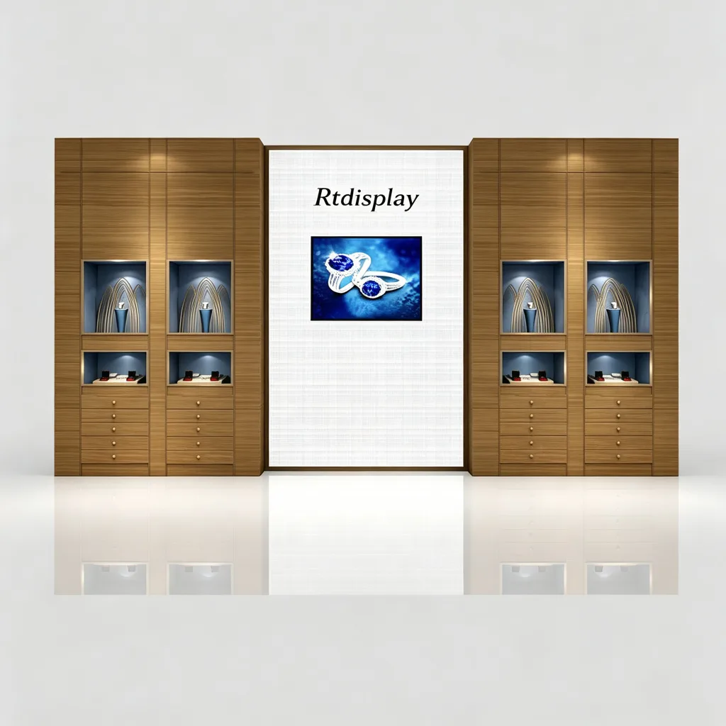 Symmetrical Twin Tower Jewelry Wall Display Cabinet Central Brand Panel Drawers