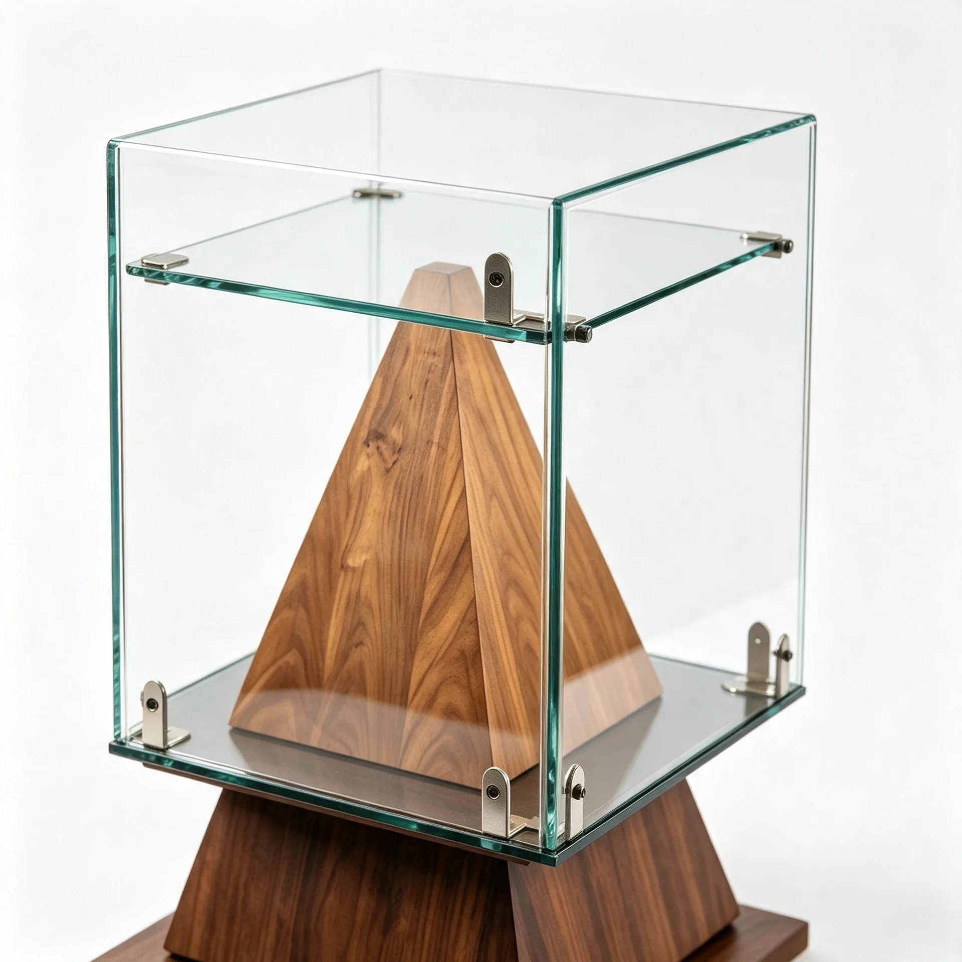 Tall Freestanding Glass Display Case with Wood Pedestal Base for Art & Collectible Exhibition — view 3