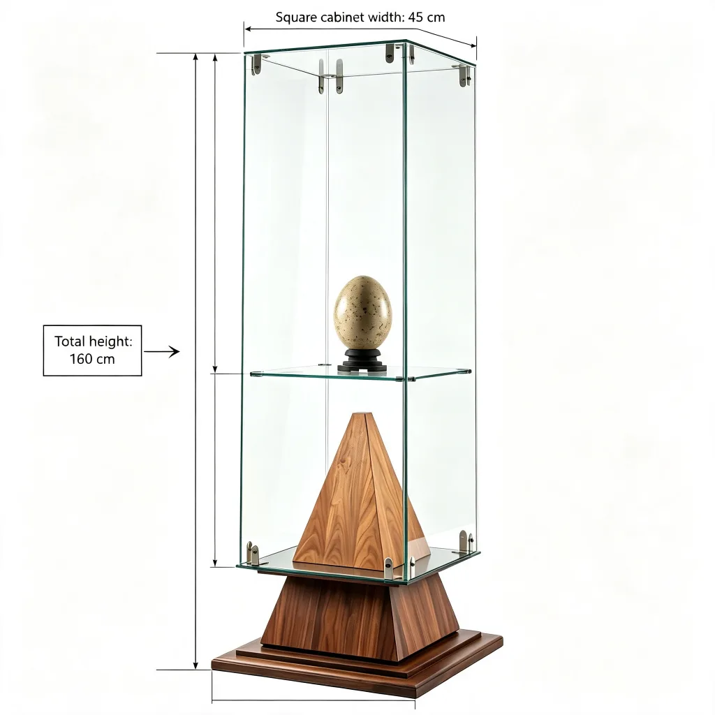 Tall Freestanding Glass Display Case with Wood Pedestal Base for Art & Collectible Exhibition — product detail 1