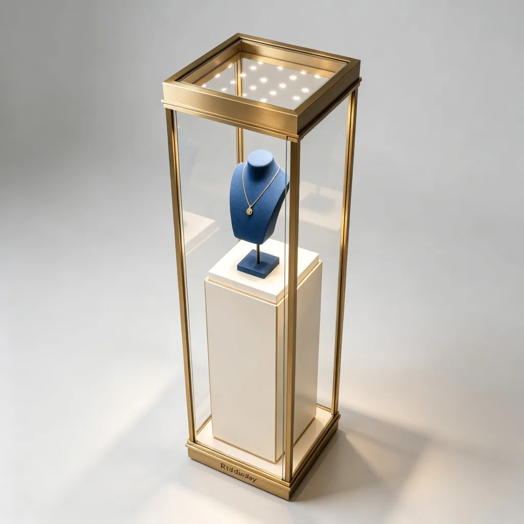 Tall Gold White Jewelry Tower Showcase Full Height Glass Display Stand — view 4