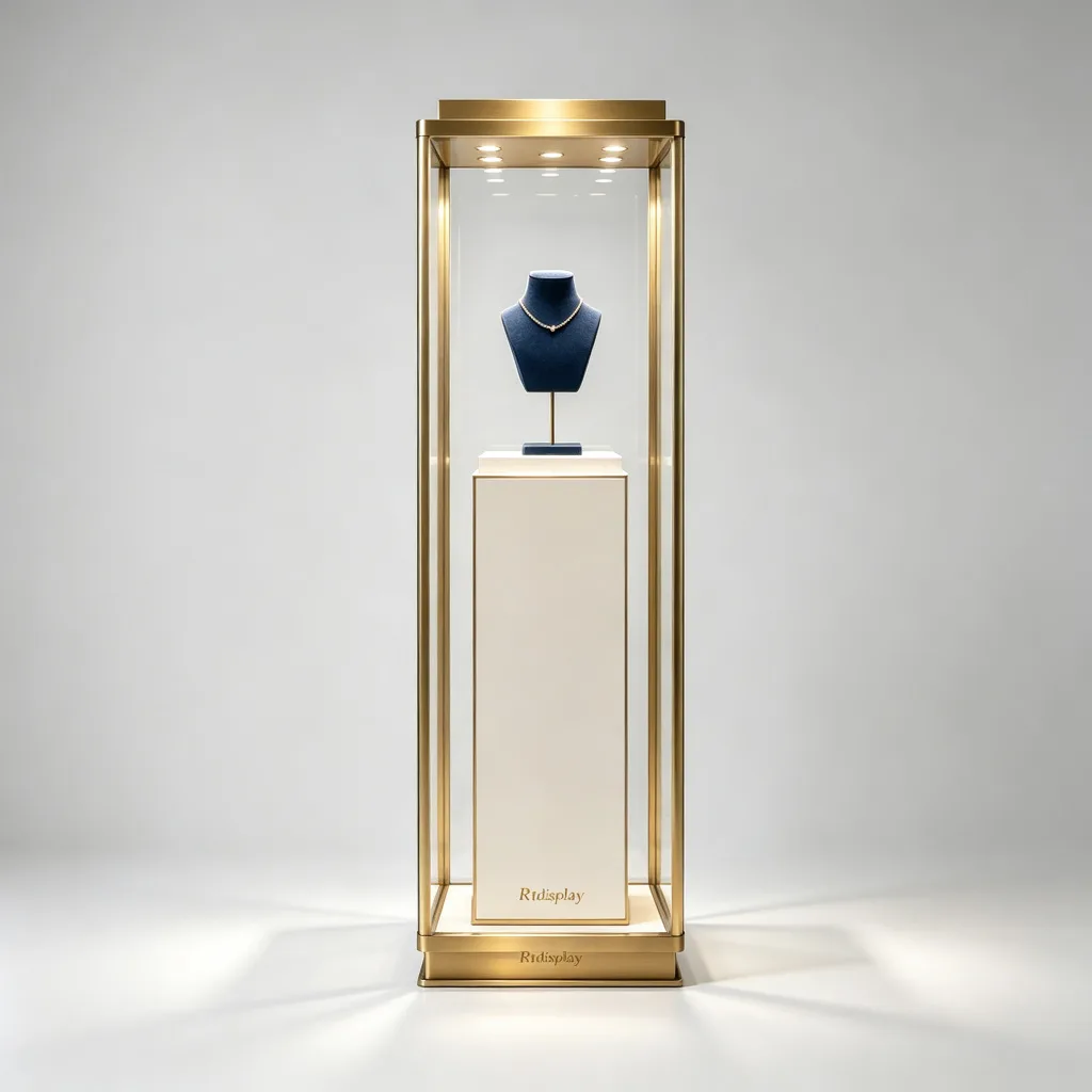 Tall Gold White Jewelry Tower Showcase Full Height Glass Display Stand
