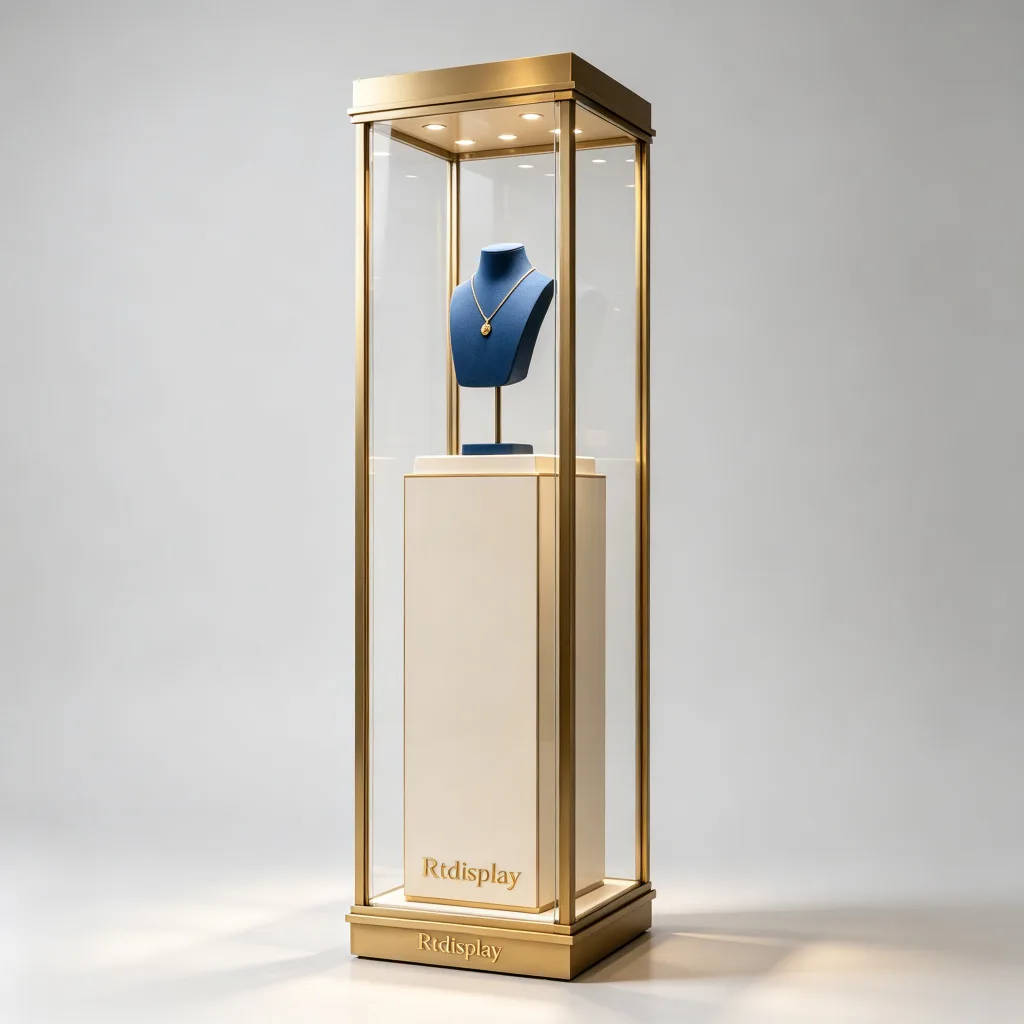 Tall Gold White Jewelry Tower Showcase Full Height Glass Display Stand — view 2