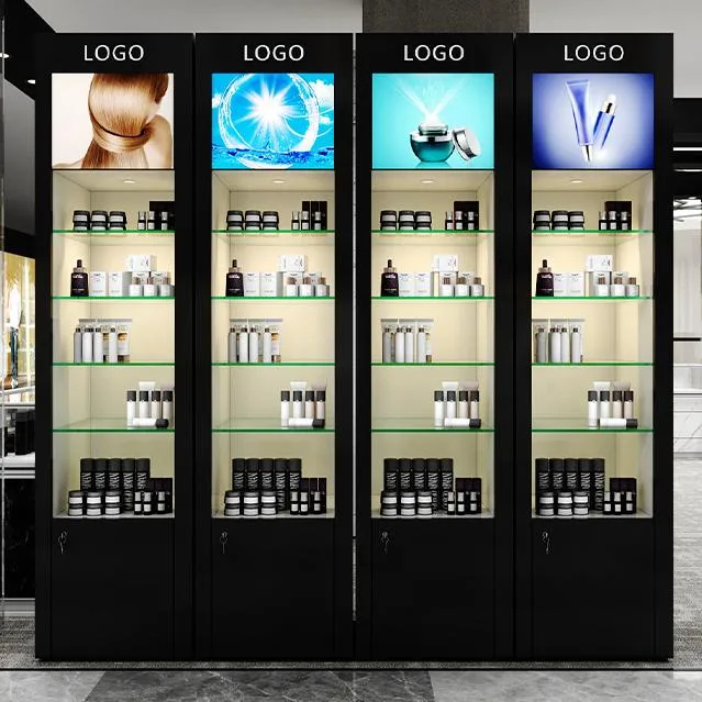 Tall Premium Skincare Display Cabinet with LED Lighting & Lockable Storage for Beauty Salons — view 5