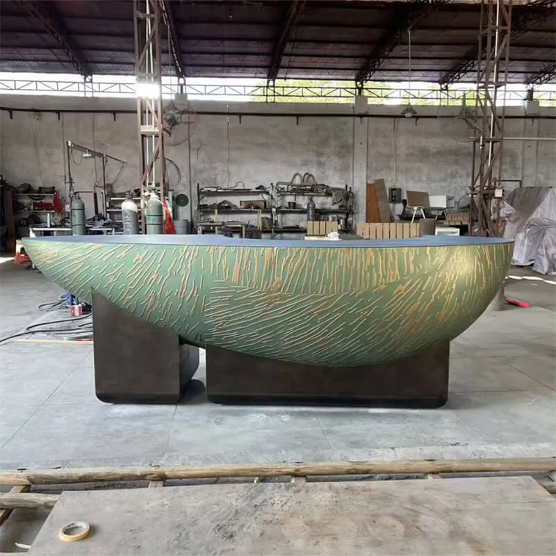 Teal and Gold Boat-Shaped MDF Reception Desk – Art Veneer That Leaves a Lasting First Impression