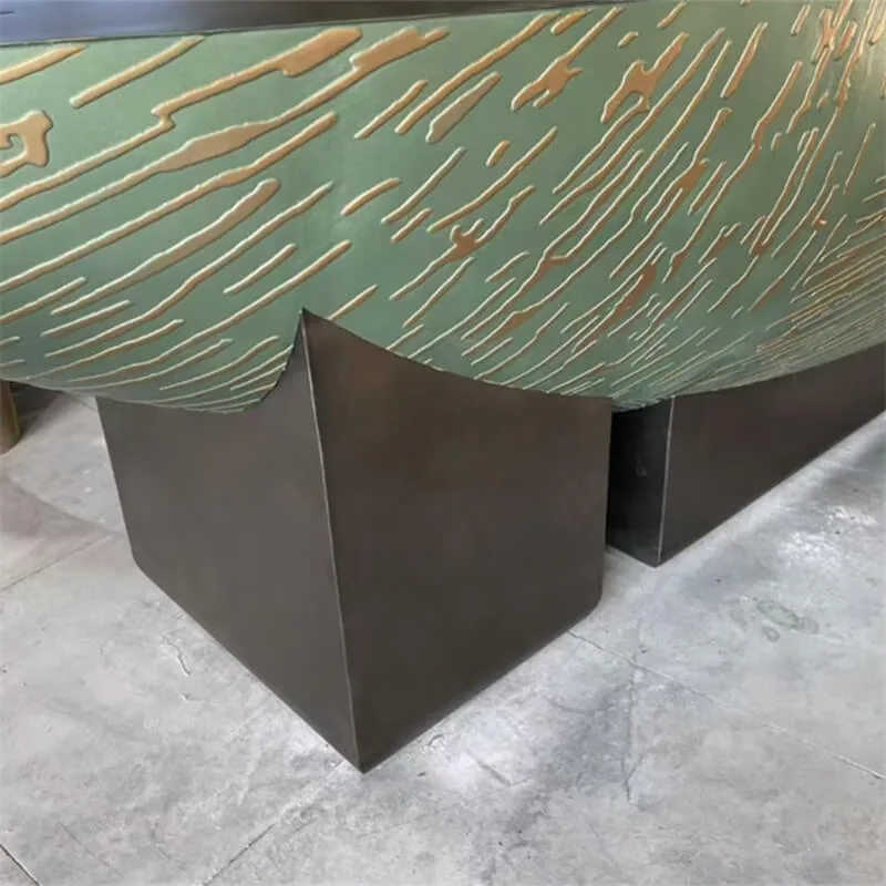 Teal and Gold Boat-Shaped MDF Reception Desk – Art Veneer That Leaves a Lasting First Impression — view 4