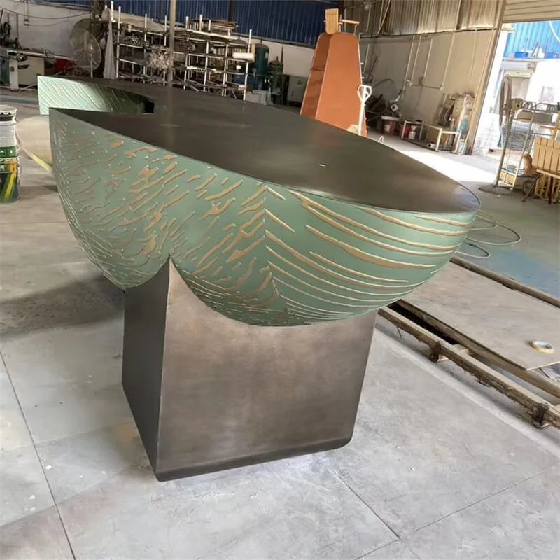 Teal and Gold Boat-Shaped MDF Reception Desk – Art Veneer That Leaves a Lasting First Impression — view 3