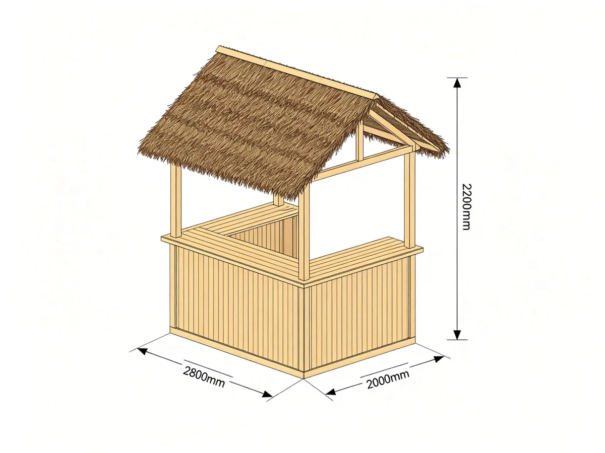 Thatched Roof Tiki Outdoor Beach Kiosk 2800x2000x2800mm with Metal Frame — product detail 1
