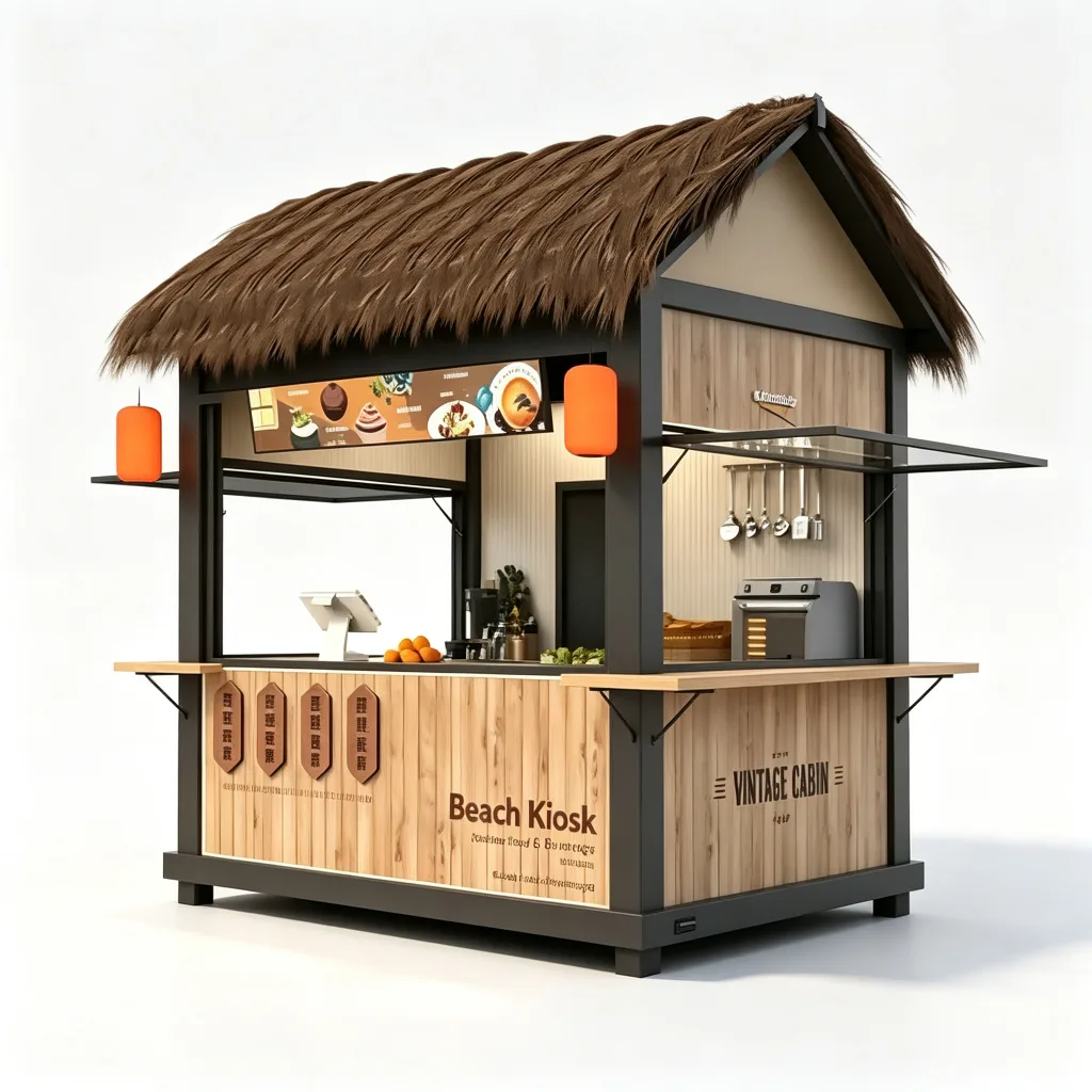 Thatched Roof Tiki Outdoor Beach Kiosk 2800x2000x2800mm with Metal Frame — view 4