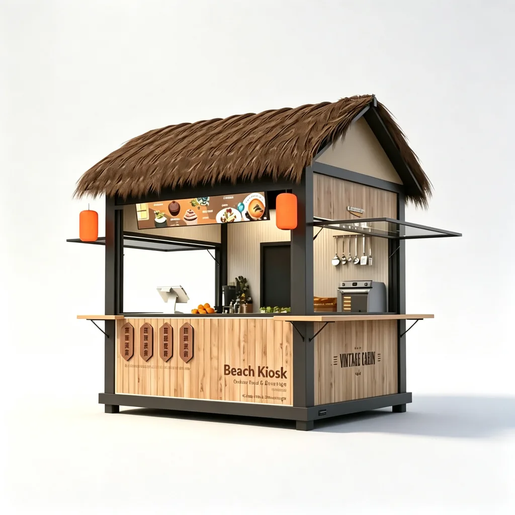 Thatched Roof Tiki Outdoor Beach Kiosk 2800x2000x2800mm with Metal Frame — view 3