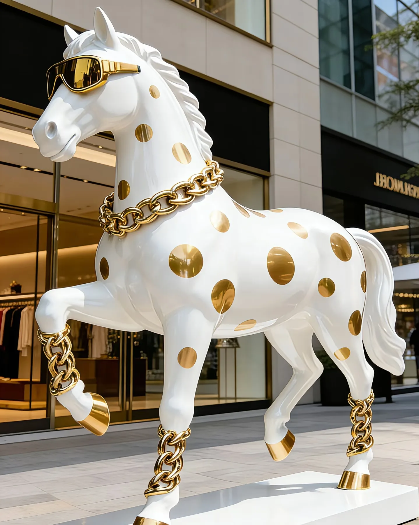 The White & Gold Horse Sculpture That Drives Foot Traffic & Buzz — view 2