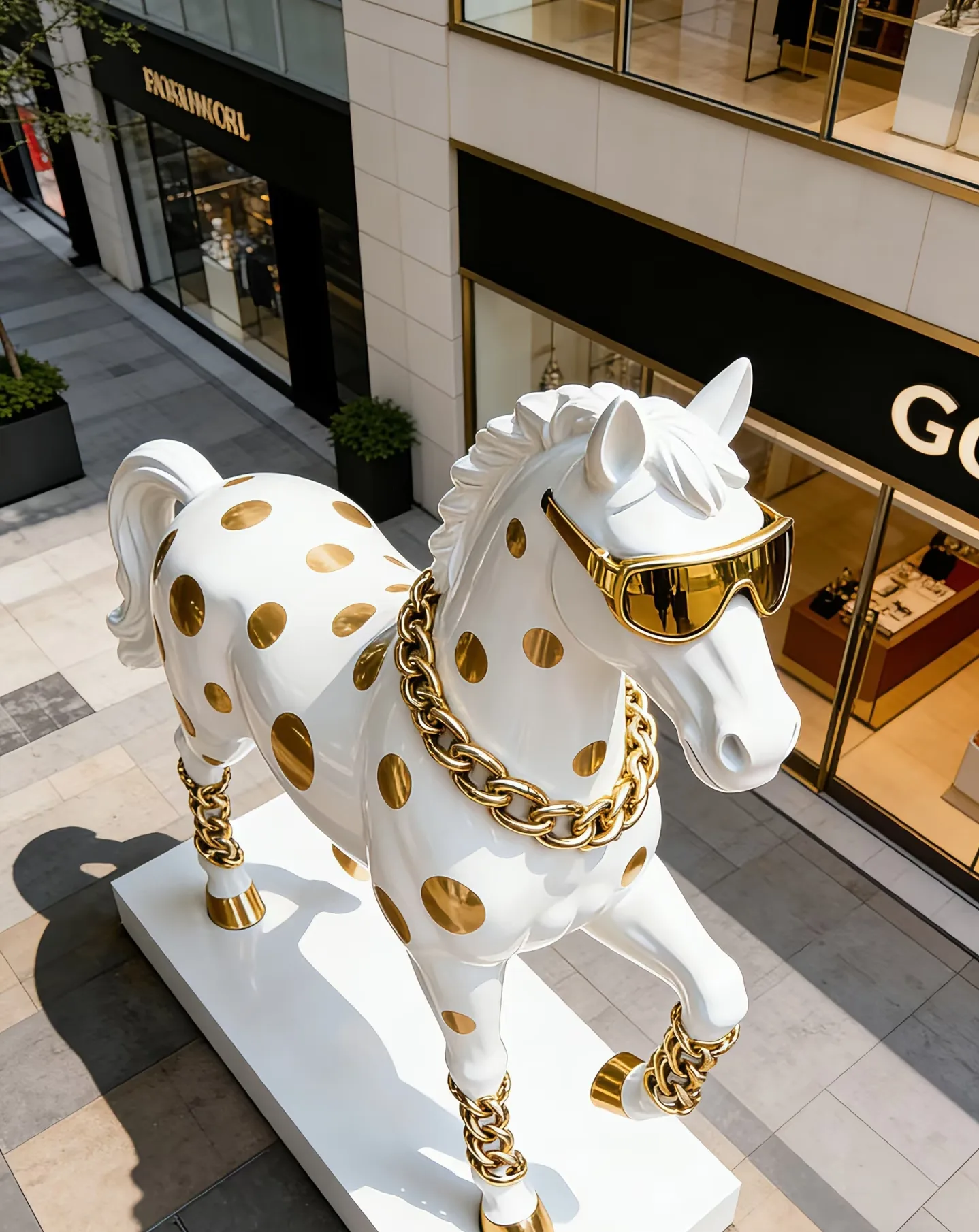 The White & Gold Horse Sculpture That Drives Foot Traffic & Buzz — view 3