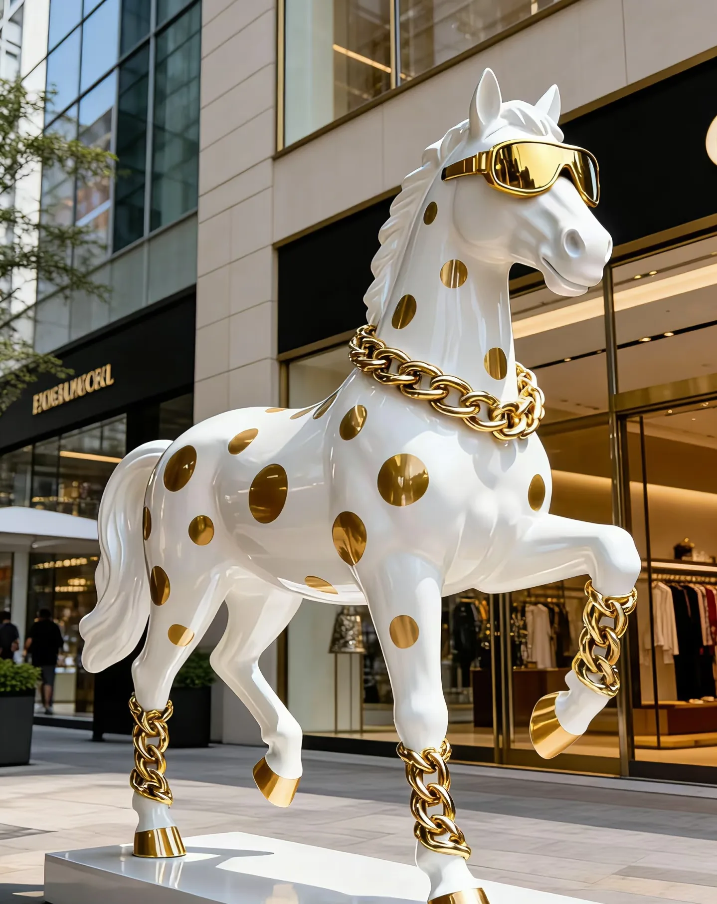 The White & Gold Horse Sculpture That Drives Foot Traffic & Buzz — view 4