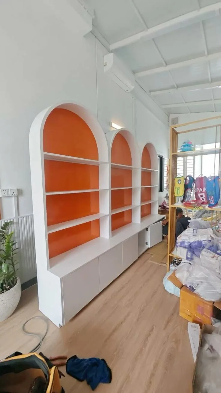 Three-Arched Recessed LED Display Wall Cabinet — view 2