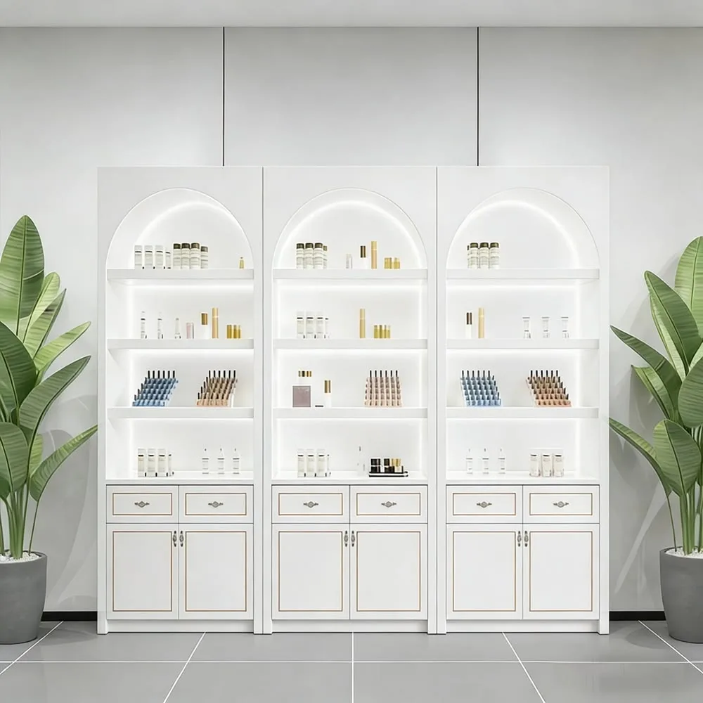 Three-Unit Arched LED Beauty Salon Display Cabinet
