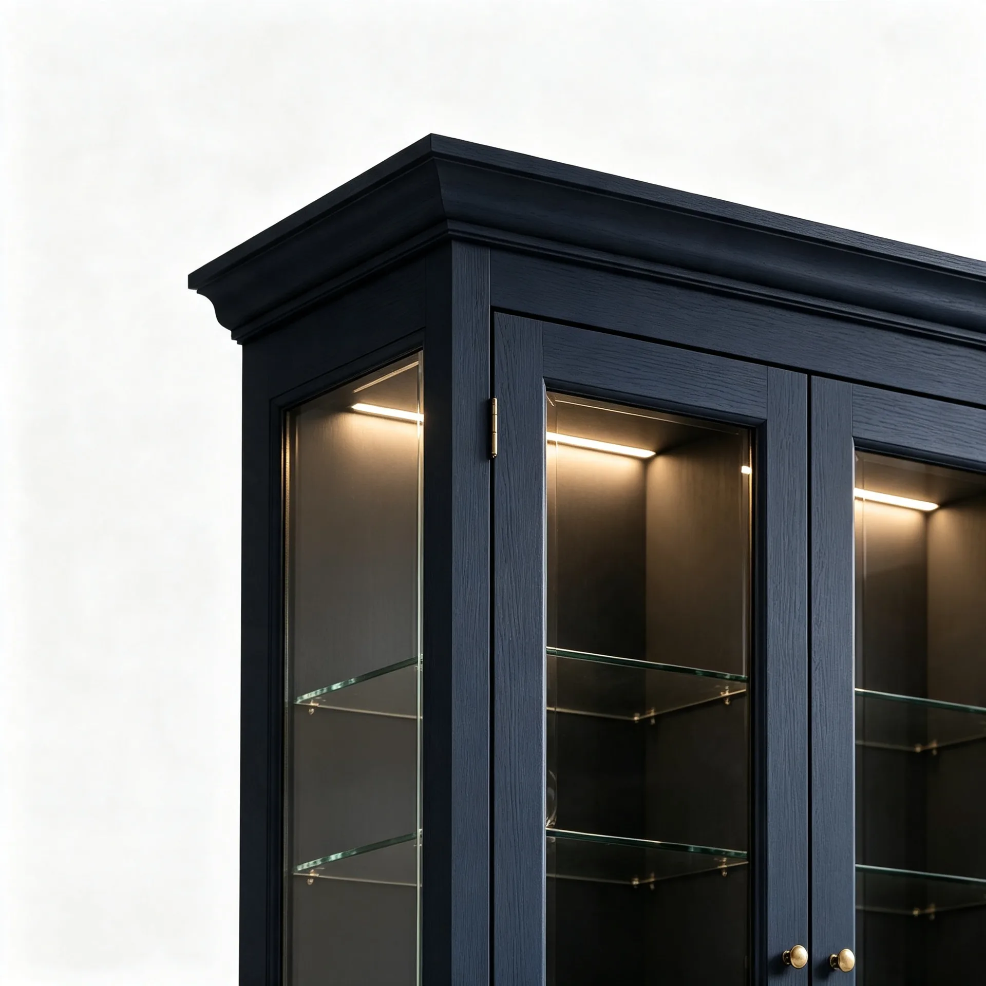 Traditional 4-Door Navy Blue Wooden Glass Display Cabinet with Drawers — view 3