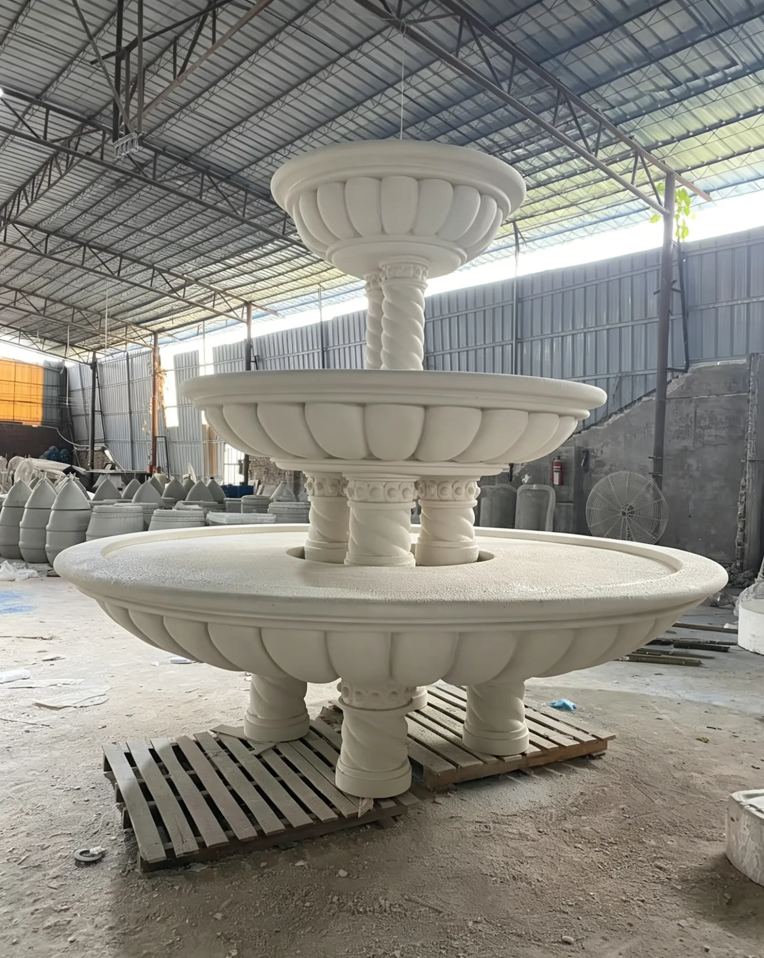 Twisted Column Fiberglass Fountain | Custom Classical Tiered Garden Water Feature — view 3