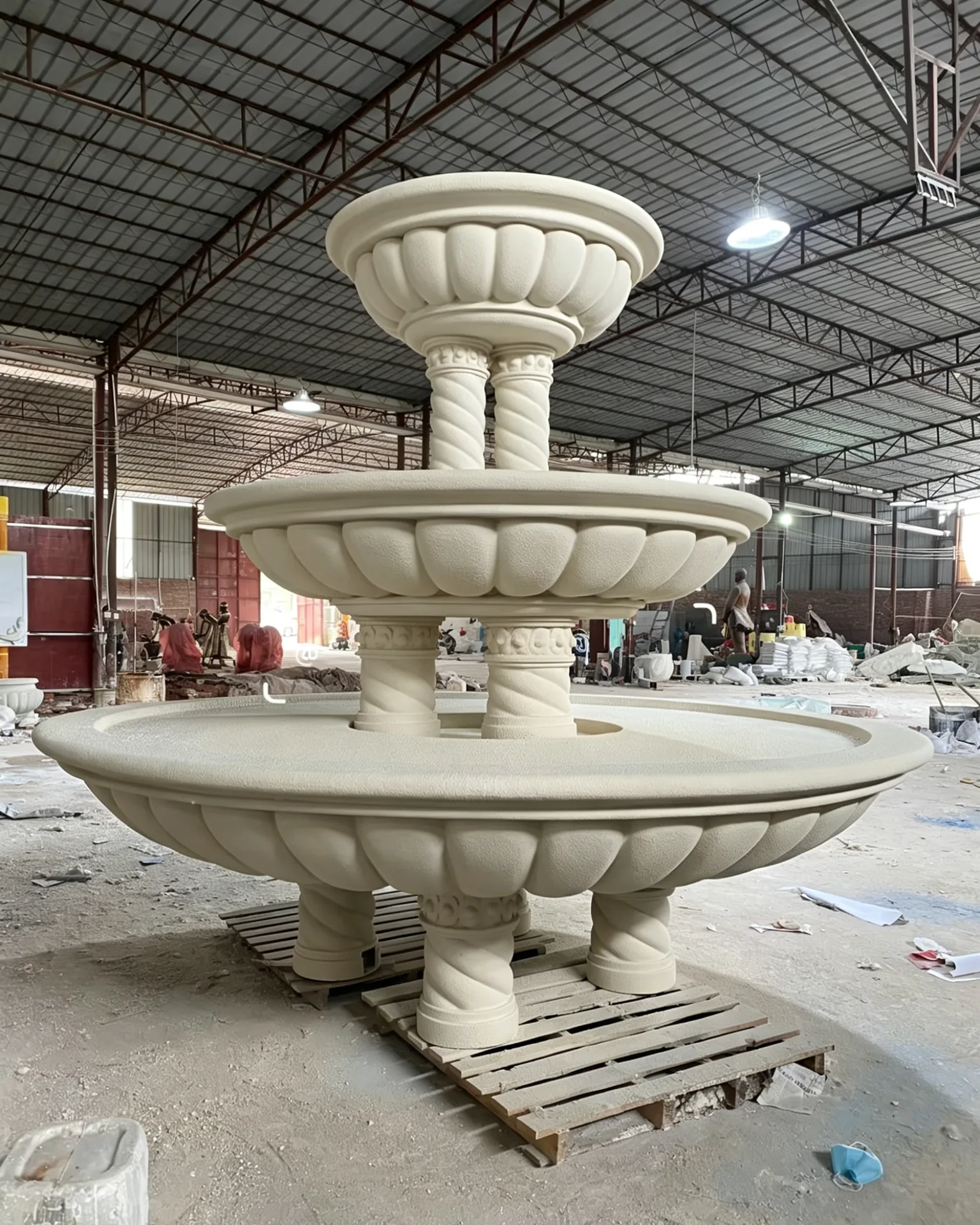 Twisted Column Fiberglass Fountain | Custom Classical Tiered Garden Water Feature — view 4