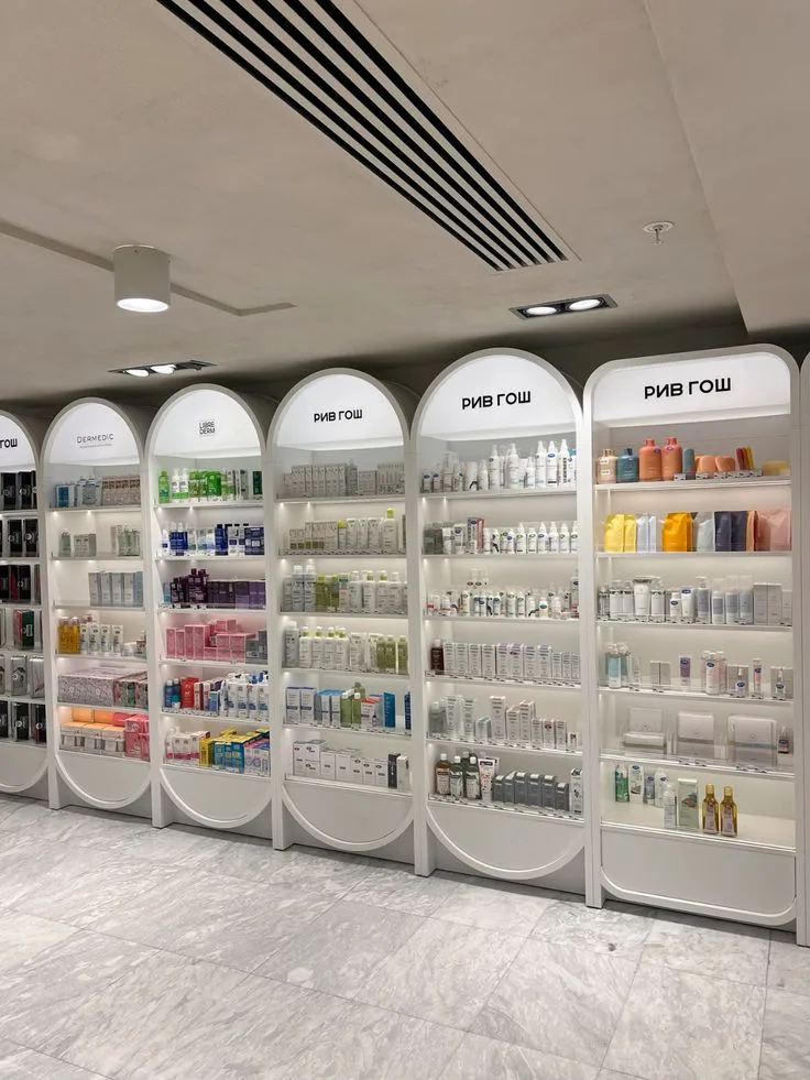 Two Styles Modular Arched LED Cosmetic Brand Display Wall Cabinet