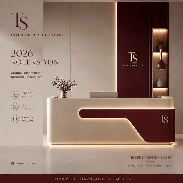 Two-Tone Wavy FRP Reception Desk with LED Strip for Studio & Office Lobby — view 3